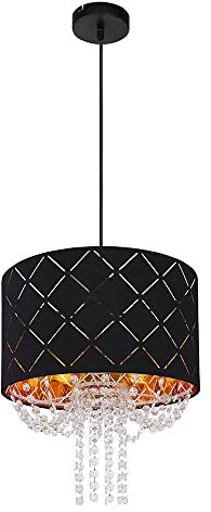 GLOBO LIGHTING Hängelampe Deckenleuchte Stoff Wohnzimmer hängend Pendelleuchte mit Kristallbehang, Lichteffekt Samt schwarz, gold, 1x E27, DxH 35 x 150 cm
