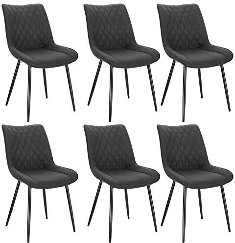 WOLTU Esszimmerstühle 6er Set, Küchenstühle, Wohnzimmerstühle, Polsterstühle mit Rückenlehne, für Esszimmer, Küche, Wohnzimmer, Büro, Sitzfläche aus Stoffbezug, Metallbeine, Anthrazit BH248an-6