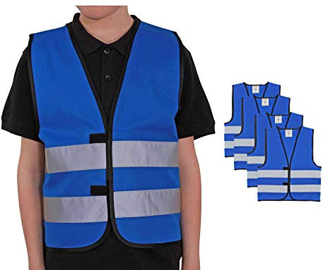 4business 4er Set Signalweste für Kinder blau Größen XS - S Polyester waschbar Sicherheitsweste 4 Stück (XS)