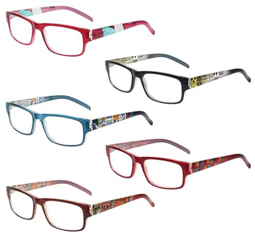 Kerecsen 5 Pack Lesebrille Damen Gute Brillen Hochwertig Mode Federscharniere Komfortabel Lesehilfe fur Frauen (5 Farbe Mischen, 1.25)