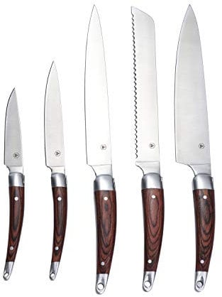 LAGUIOLE - LAGUIOLE Coffret Couteaux, Lot de 5 Outils Découpe Viande Poisson Pain, Manche Bois de Bambou et Pakka, Marron