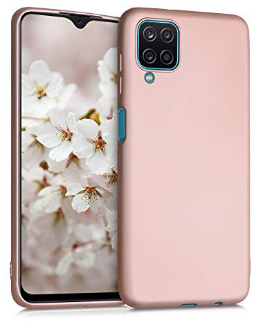 kwmobile Case kompatibel mit Samsung Galaxy A12 Hülle - Schutzhülle aus Silikon metallisch schimmernd - Handyhülle Metallic Rosegold