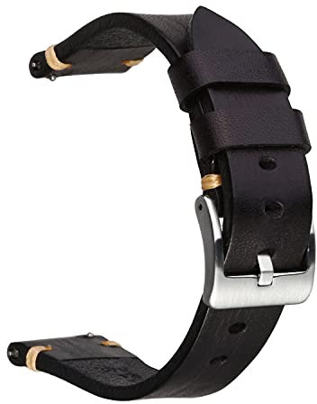 Berfine 26mm Retro Handgemacht Rindsleder Uhrenarmband, Quick Release Leder Uhrenband,Ersatzarmband für Damen Herren,Schwarze Kaffeefarbe