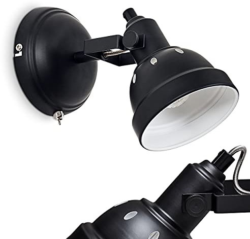 Wandleuchte Tita, moderne Wandlampe aus Metall in Schwarz/Weiß mit verstellbarem Strahler, Leuchte im Retro/Vintage-Design mit Lichteffekt an der Wand, 1-flammig, 1 x E14, ohne Leuchtmittel