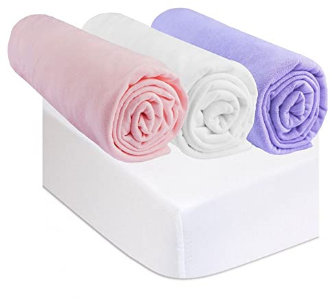 Set mit 3 Spannbettlaken, 70 x 160 cm, Babybett, Kinderbett + 2 Matratzenschoner, 70 x 160 cm, 100% Baumwolle, ultraweich, atmungsaktiv, gesunder Schlaf, Öko-Tex-Zertifiziert