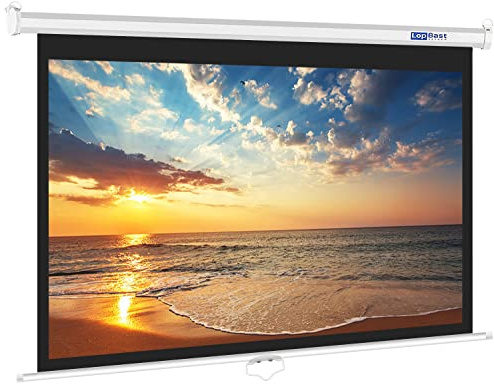 LopBast Screen 100-INCH Manual Pull Down White Projector Screen 16:9 1.2 Gain Retractable Auto-Locking 4K 8K 3D Ultra HD for Home Theater Movie Office Game Projection Sceen with Slow Retract Mechanism