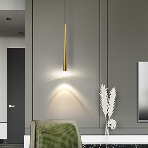 MHXZKHL Lange Röhre Pendelleuchte LED Modern Kegel Deckenbeleuchtung Verstellbar Hängelampe Für Wohnzimmer Esstisch Treppenhaus,Gold+Natural White-7W