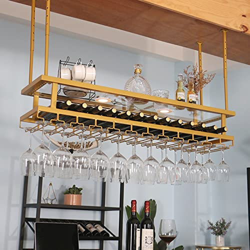 V3VOGUE Decke Weinregale Lagerung, Umgekehrter Weinglashalter, Decke Weinflaschenhalter Mit Gläserschiene, Verstellbare Höhe, Bar Dekoration Display Regal 120/150/180cm (Size : 200cm)