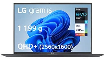 LG Gram 16Z90Q-G.AA56F - PC Portable 16 1.2kg, écran IPS 2560x1600 Format 16:10, Intel® Evo™ i5, RAM 16Go, SSD 512Go NVMe, Iris®XE Graphics, Thunderbolt™ 4, Windows 11 Home, Clavier AZERTY, Noir