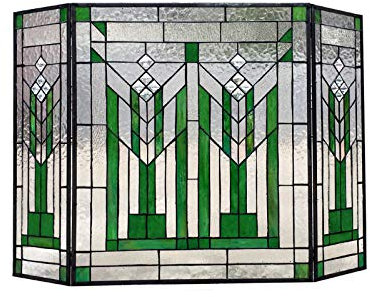 CHLOE Lighting Benjamin Mission Tiffany-Glas-Kaminschutz, zusammenklappbar, 96,5 cm breit, 3 Stück
