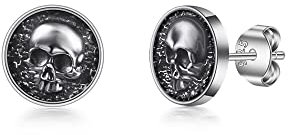 PHNIBIRD Schwarz Totenkopf Ohrstecker Silber 925 Vintage Ohrringe Skull Ohrringe Unisex Ohrstecker Herren Damen Halloween Schmuck Weihnachten Geschenke Für Männer