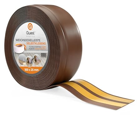 Quest Weichsockelleiste Selbstklebend, Abschlussleiste Breit - 70 mm x 20 mm - Sockelleiste PVC, Flexible Knickleiste für Wand, Boden - Dekorativ, UV-Beständig - 5 Meter, Braun