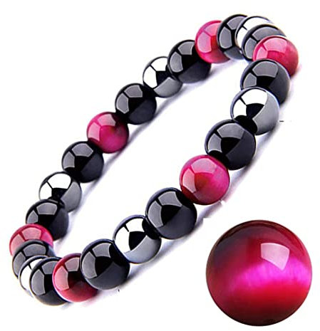 Tigerauge Armband, Tigerauge und Obsidian Magnetarmband, QUALITÄT DER KLASSE A,6/8/10MM,Sonnenschein, Selbstbewusstsein, Angstlösen (Rosa Tigerauge-Armband(KLASSE A),10MM,7,85 Zoll)