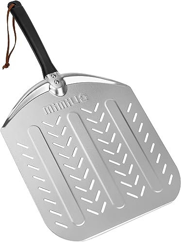 Mimiuo Pizzaschieber Perforiert, Aluminium Pizza Spachtel mit Verbrühungshemmend Griff, Pizzaschaufel Perforiert für Backofen und Grill, Pizzaspatel, Pizzaheber 30.5×34.5 CM
