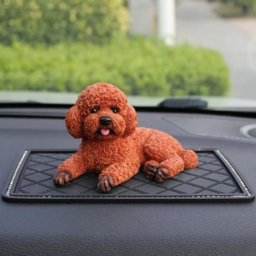 Otzoan Pudel Gartenfigur aus Harz Tier Statue Gartendeko Hund Dekoration (Dunkelbraun)