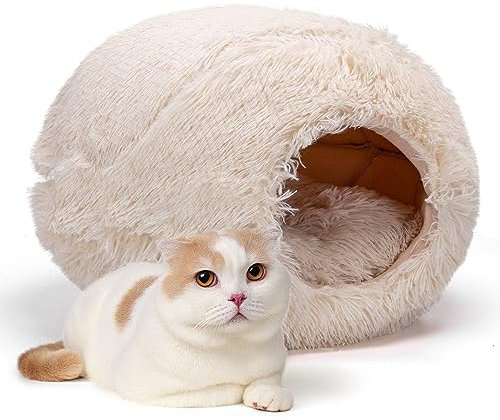 Nobleza - Camas para Gatos, Carpa para Gatos de con Protección contra el Frío con Cojín Desenfundable y Extraíble, Cama para Gatos Semiabierta para Mascotas pequeñas y Medianas, 47×46×36cm