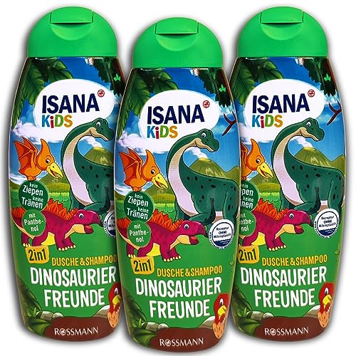 3 er Pack ISANA KiDS 2in1 Dusche & Shampoo Dinosaurier Freunde 3 x 300 ml