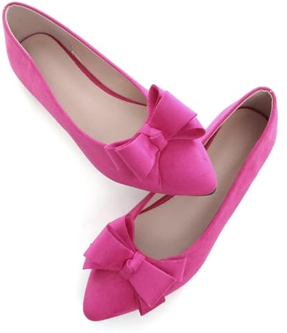 SAILING LU Womens Pointed Toe Ballet Flats Cute Bow-Knot Comfortable Loafers Business Slip On Dressy Walking Shoes, J163-hot Pink Rose, 8 UK