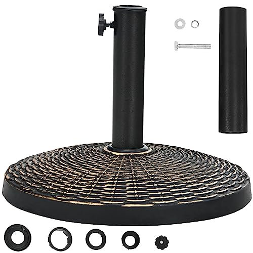 TANGZON Resin Parasol Base, 38MM/48MM Round Rattan Effect Patio Umbrella Weight Stand with Adjustable Knob, Outdoor Retro Sunshade Holder for Garden Market Beach Poolside, 45 x 45 x 34cm (10KG)