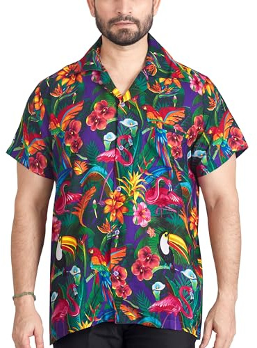 CLUB CUBANA Camicia Hawaiana Floreale Casual A Maniche Corte Classica Slim Fit da Uomo