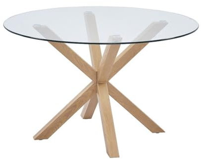 PRICE FACTORY just for you Table à Manger Ronde Alex, ø120cm - Verre et métal- Style Moderne