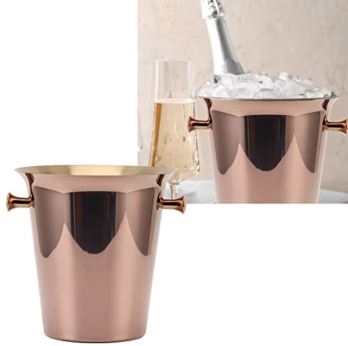 Champagne Buckets, Ice Bucket with Handles Stainless Steel Ice Bucket Rose Gold Ice Bucket Beverage Chiller Champagne Ice Buckets Wine Beverage Cooling Tub for Home Bar 5L Capacity