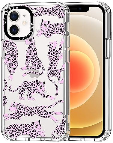 MOSNOVO für iPhone 12 / iPhone 12 Pro Hülle – Durchsichtige, schlanke, stoßfeste TPU+PC-Handyhülle, [6,6 Fuß Fallschutz/Anti-Abziehen] - Rosa Leopard