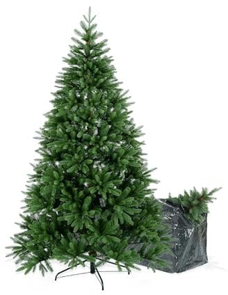 BOP Albero Di Natale Narciso 210 Cm, 100% Polietilene Real Touch, Con Borsa Omaggio, Apertura A Ombrello, Molto Folto e Realistico | Abete Naturale Full PE Con Apertura Automatica, Richiudibile