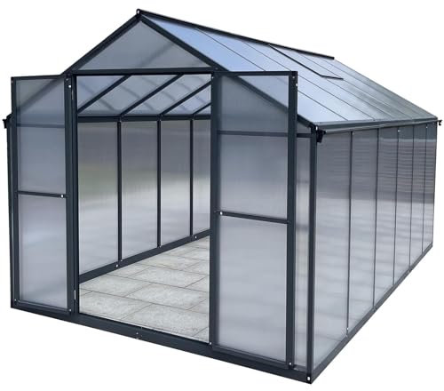 Serre de jardin en aluminium de 8,23 m² avec base de 238 x 361 cm - Double porte polyvalente comme serre - Serre de semis précoce, serre à tomates et maison de plantes