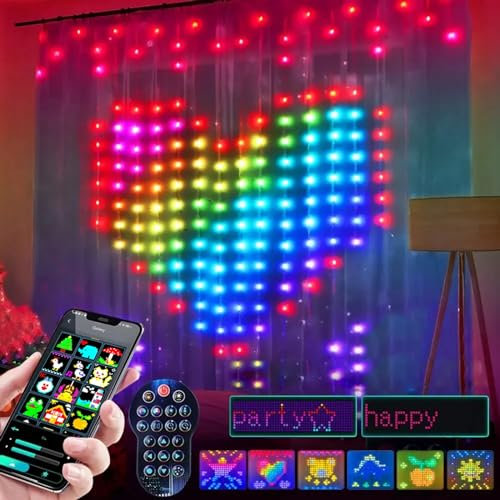 ColorWaves LED Curtain Sync Lights, Intelligente LED Lichterkette, Dynamische DIY Vorhang Lichterkette Mit Fernbedienung und APP, DIY Lichtmuster RGB LED Party Licht für Schlafzimmer Wand (3 * 3M)
