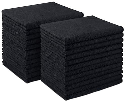 AIDEA Mirofibre Cleaning Cloth-24PK, Ultra Absorbent Microfiber Towels 30CMX40CM, Premium All-Purpose Car Cloth, Soft Lint Free Streak Free Wash Cloth for House, Kitchen, Car- Black