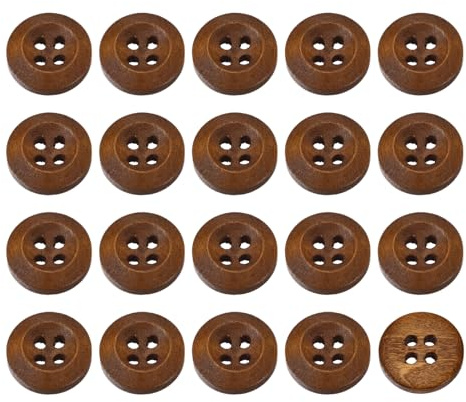QUARKZMAN 50 Pz Pulsanti in Legno, 15mm(8/15) Bottoni da Cucito Rotondi in Legno a 4 Fori per Cucire Abbigliamento Artigianale Fai-Da-Te, Caffè