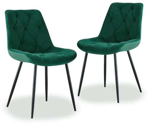 JYMTOM Samt Esszimmerstuhl 2er-Set Retro Design Wohnzimmerstuhl mit dicken gepolsterten Rückenlehnen, für Esszimmer Wohnzimmer Küche und Schlafzimmer (2, Grün)