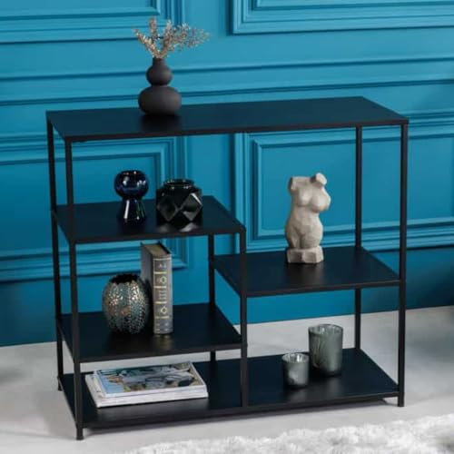 LEBENSwohnART Elegantes Regal Acero 90cm schwarz Metall Industrie-Look Loft Konsole