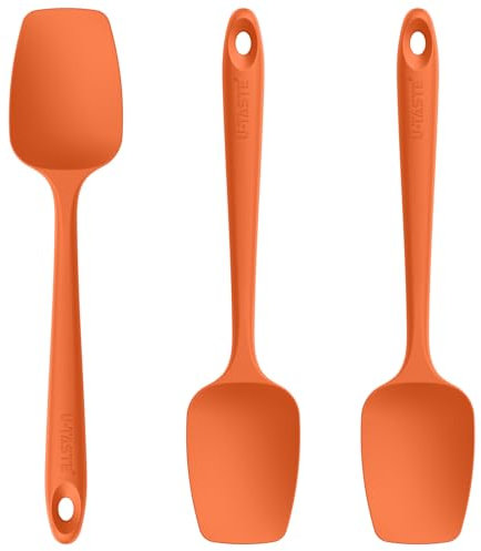 U-Taste Silikon Spatel Löffel 3er-Set, 250℃ Hitzebeständiger Antihaft-Gummischaberlöffel, Bpa Frei Flexibel Servierlöffel Küchenutensilien für Antihaftbeschichtetes Kochgeschirr (Orange)