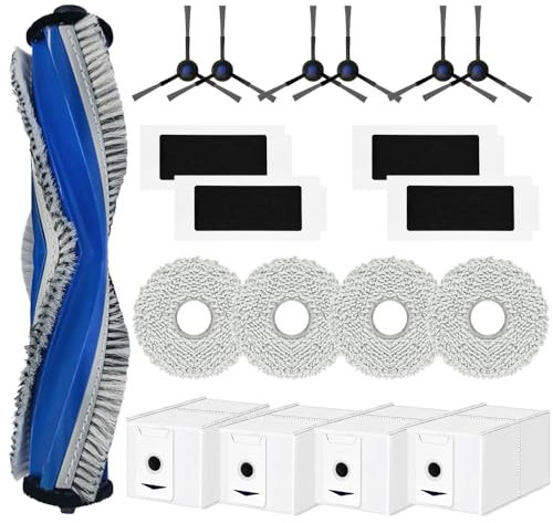 Anwor 19 Stück Zubehör für Ecovacs T30 Omni, T30 Pro Omni, T30 Max Staubsauger, 1 Hauptbürste, 4 Hepa Filter, 4 Staubbeutel, 4 Wischtücher, 6 Seitenbürsten Ersatzteile Set