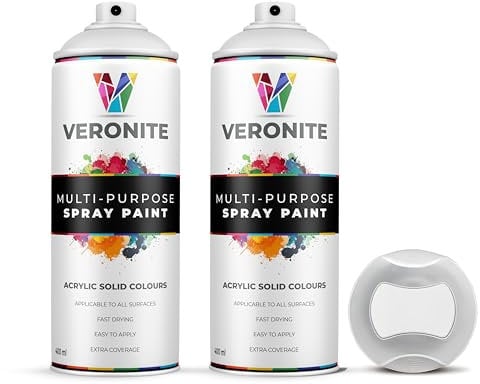 Veronite® Matt White RAL 9010 Spray Paint | Double Pack 2 x 400ml | All-in-one Primer, Undercoat & Topcoat, Satin Finish | Ideal for Metal, Furniture, Plastic, Ceramic, Wood | 2 x 400ml Double Pack