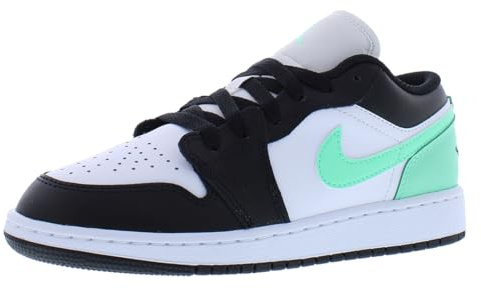 Jordan 1 Low Big Kid's (GS), White/Black-green Glow, 6.5 Big Kid
