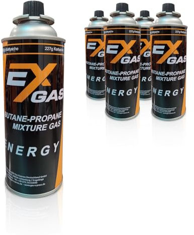 Gazcamp EXGAS, Gaskartusche, Gaskartuschen, Butan, MSF-1a Bajonett Ventil, 227g, Gaskocher, Campingkocher, Unkrautbrenner, Universaldruckgasdose, Camping, BBQ, Heimwerken, DIY (16 Kartuschen)