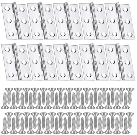 Lot de 10 charnières en acier inoxydable - 60 vis - Charnières de fenêtre - Charnières de caisse en bois - Mini charnières de caisses - Charnières extérieures - Charnières de porte d'armoire