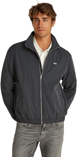 Tommy Jeans Herren Windbreaker Jacke Essential Stehkragen, Grau (Washed Black), S