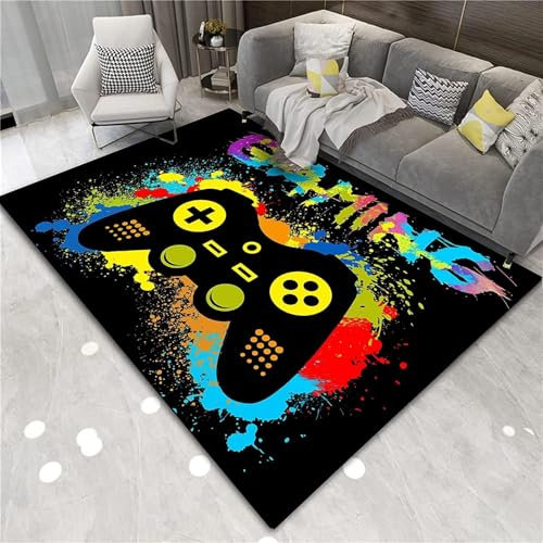 Tapis 3D Gamepad Motif de Manette de Jeu 120 x 160 cm, Tapis Manette De Jeux Coloré et Moderne De Grande Surface en et Antidérapante, Idéal pour Salon, Chambre De Garçon et Chambre d'Adolescent (A)