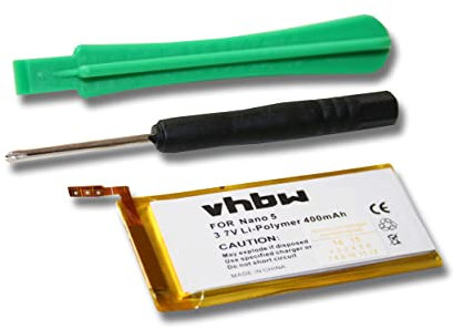 vhbw 1x batería Compatible con Apple iPod Nano 5G, 5.ª generación, 5th Reproductor de música MP3 (400 mAh, 3,7 V, Li-Poli)
