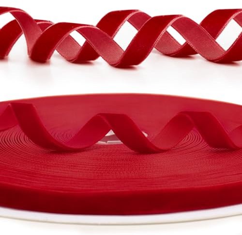 25 Yard Samt Geschenkband 1cm breit Schleifenband Dekoband zum Basteln Band Weihnachten Samtband Stoffband Ribbon für Geburtstag Hochzeit Weihnachtsdeko Hochzeitsdeko (Rot)