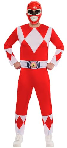 Rubies Official Power Rangers Mighty Morphin Red Ranger Adult Costume, Adults Fancy Dress