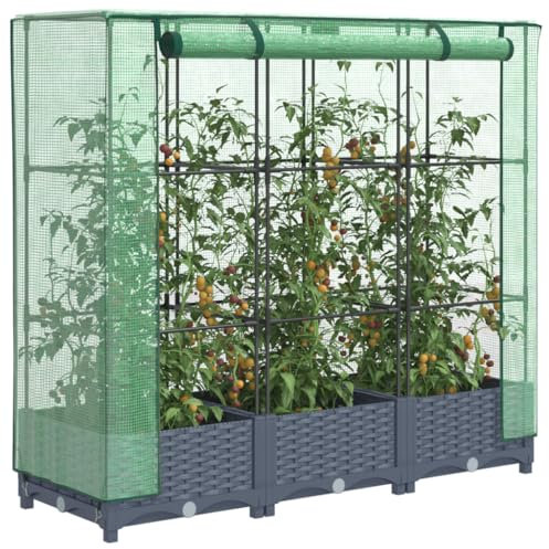 Xichuzi Hochbeet mit Gewächshaus-Aufsatz Rattan-Optik 120x40x123 cm, Palettenrahmen, Hochteich, Gemüsebeet, Kräuterregal Balkon, Blumenbeet, Kräuterspirale, Tomatenbeet, Pflanzhochbeet - 4015825
