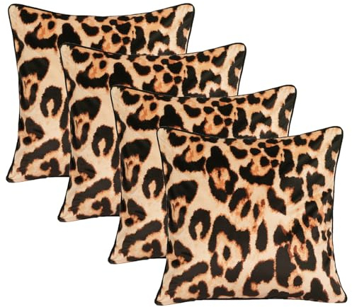 OHS Pillow Covers Pack of 4 Leopard Print Matte Velvet Cushion Covers, Soft Cosy Fabric Leopard Print Design Cushions For Livingroom Bed Couch, 45x45cm