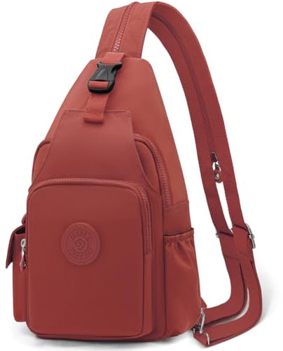REETEE Leichter Brusttasche für Damen und Herren Klein Sling Bag Nylon Backpack Schulterrucksack, Crossbody Schultertasche für Outdoorsport, Wandern, Radfahren, Reisen (Wein Rot)