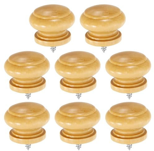 QUARKZMAN 8Pcs Pomello Rotondo Per Cassetto 1.3 x 0.98 Colore Legno | In Legno, Maniglia In Legno Massello, Pomello Per Armadio Forma A funghi, Pomelli In Legno Per Mobili, Autofilettante