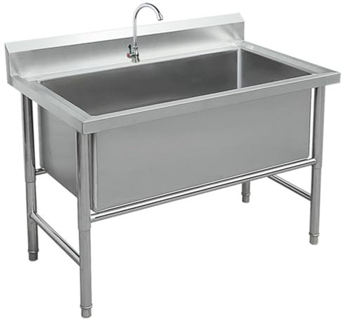 Fregadero de cocina comercial independiente de acero inoxidable de 47 pulgadas, fregadero industrial de un solo compartimento para restaurante, fregadero de limpieza resistente, lavabo de cocina